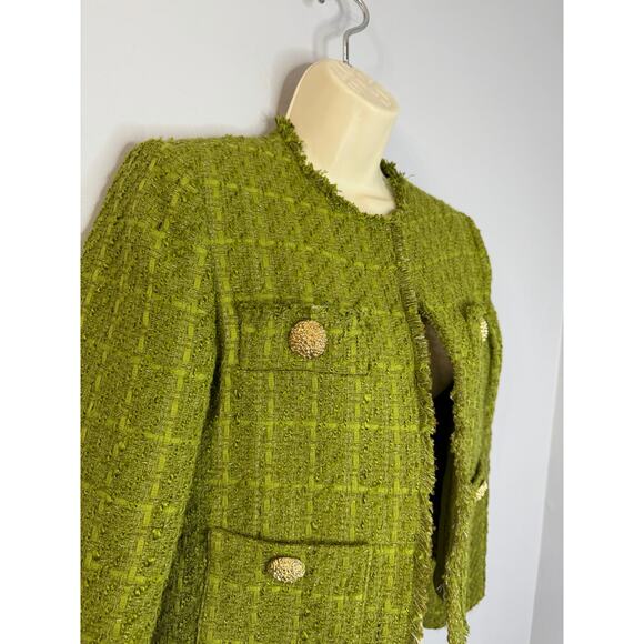 Mango Tweed Jacket with Jewel Buttons Green women's S Classic - Picture 3 of 13